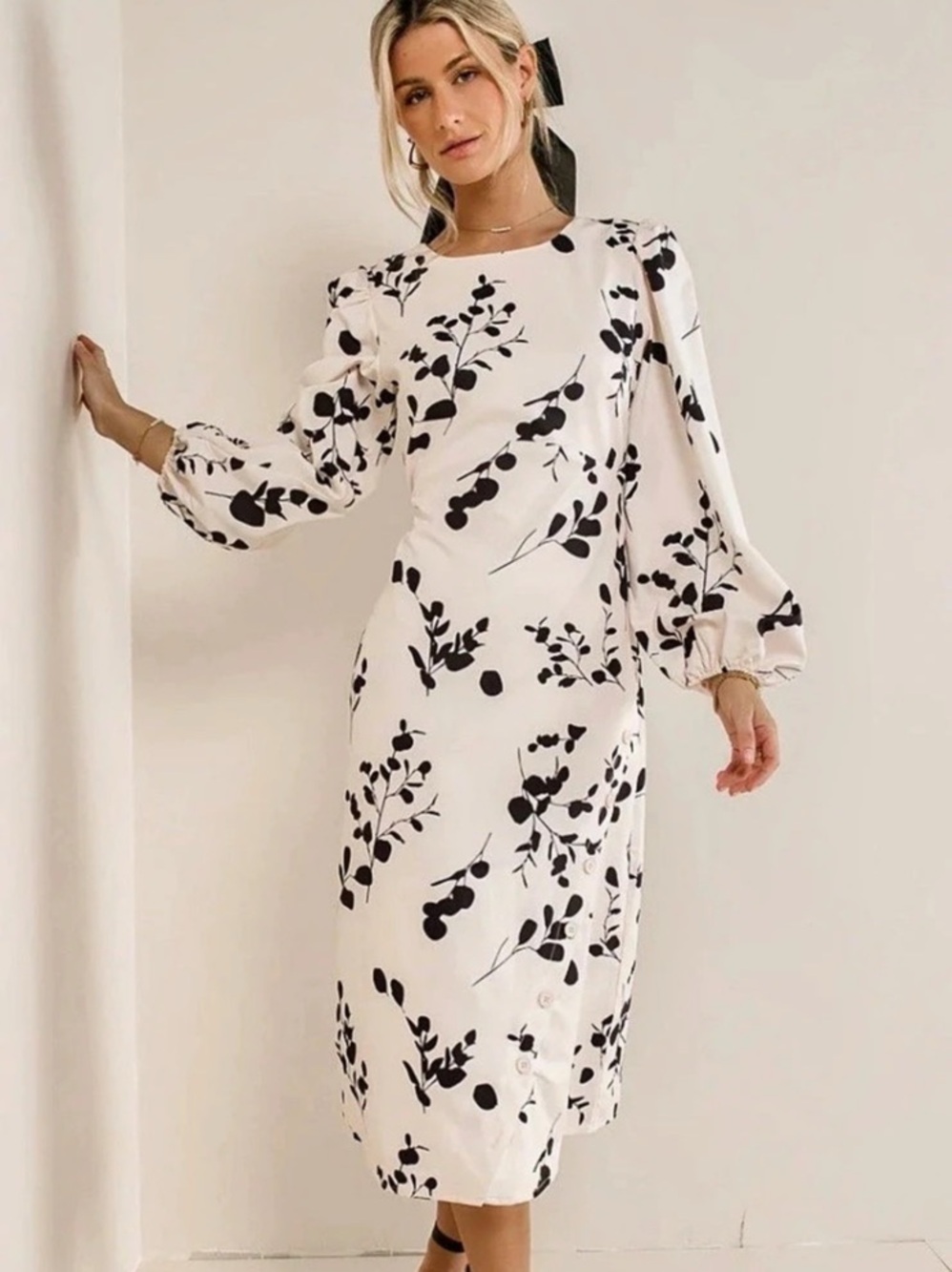 Bohme Floral Midi Dress in White & Black Size XL NWT